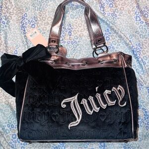 New Black Juicy Couture Purse Tote Bag Daydreamer Handbag Quilted Gunmetal